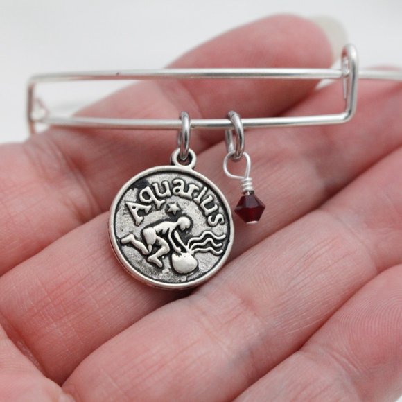 January Aquarius Adjustable Charm Bangle - Handmade Zodiac Bracelet - Picture 6 of 12